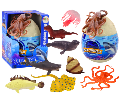 Egg With Figurines of Sea Animals Plants Octopus 26 El