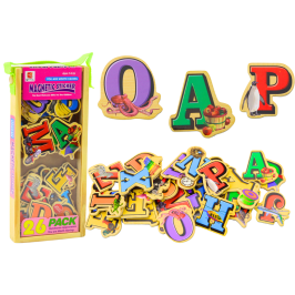 Set of Wooden Letters Pictures Magnets 26 Pieces