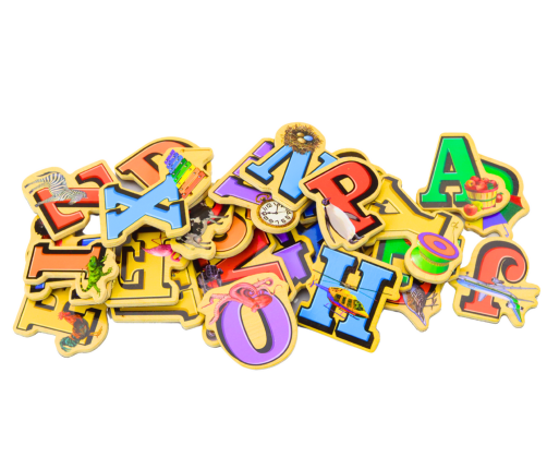 Set of Wooden Letters Pictures Magnets 26 Pieces