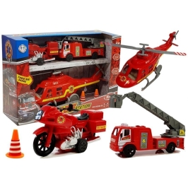 Set of Fire Brigade Vehicles Helicopter Motor Light Sounds