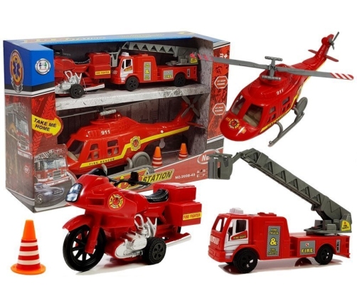 Set of Fire Brigade Vehicles Helicopter Motor Light Sounds