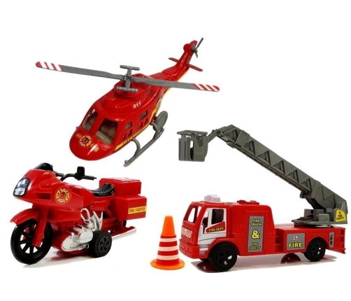 Set of Fire Brigade Vehicles Helicopter Motor Light Sounds