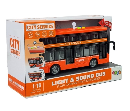 Double-decker Bus with Friction Drive Sound Lights 1:16 Orange