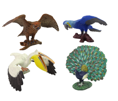 Birds of the World Figure Set 4 Pieces Pelican Parrot Owl