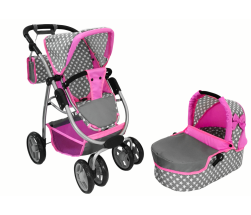 Baby Doll Stroller 2-in-1 Carrycot Bag Pink Stars