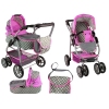 Baby Doll Stroller 2-in-1 Carrycot Bag Pink Stars