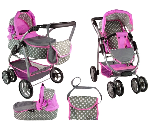 Baby Doll Stroller 2-in-1 Carrycot Bag Pink Stars