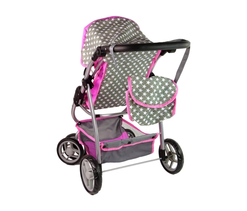 Baby Doll Stroller 2-in-1 Carrycot Bag Pink Stars