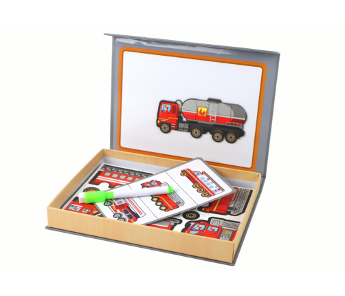 A set of magnetic puzzles with a fire truck motif