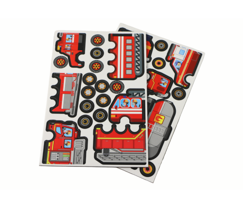 A set of magnetic puzzles with a fire truck motif