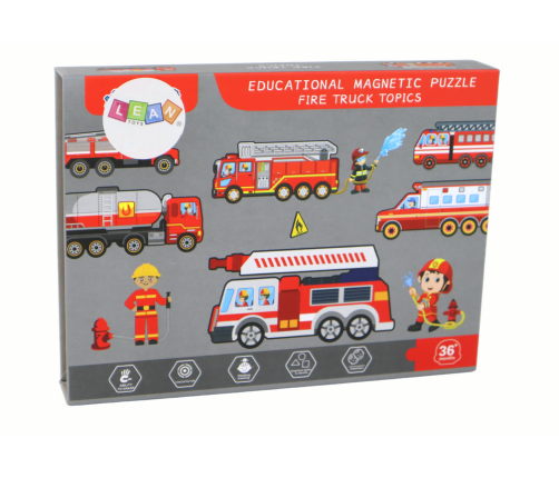 A set of magnetic puzzles with a fire truck motif