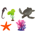 Set of Sea Animal Figurines 7 Pieces Aquatic Plants