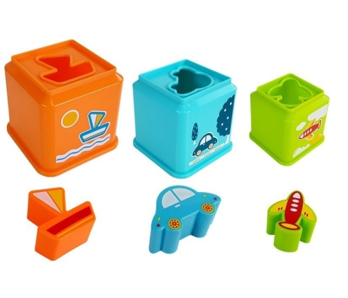 Pyramid of Cups Square with Pictures of Vehicles Sorter for a Baby