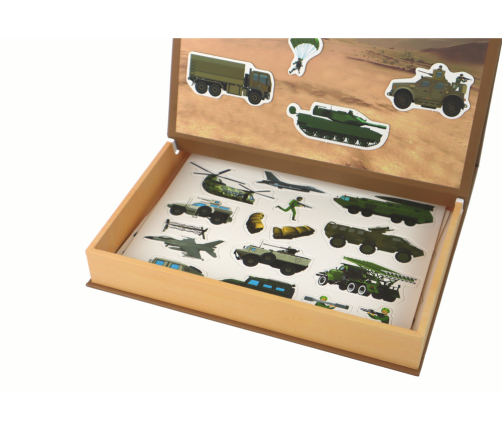 A set of educational magnetic puzzles with a land war motif