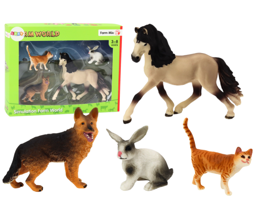 Set of Pet Figures Horse Dog Rabbit Cat 4 Pieces