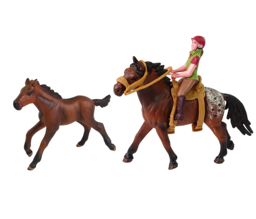 Set of 2 figurines Horse and foal in a corral + Rider