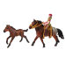 Set of 2 figurines Horse and foal in a corral + Rider