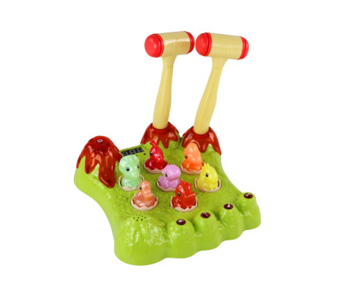 Wack-A-Mole Game Dinosaurs Board Two Hammers Green Lights Sounds