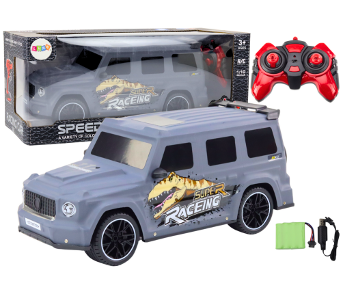 RC Remote Control Car with Dinosaur, 1:10 Scale, Gray