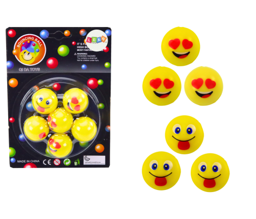 Emoji Yellow Rubber Balls Set 6 Pcs