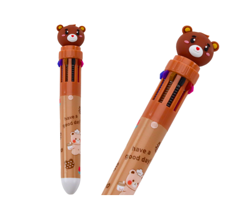 Multicolored Teddy Bear Automatic Pen 10 Brown