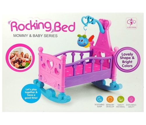 Pink Cradle for Dolls with a Rattle Rocking Cot