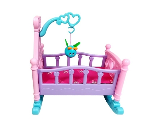 Pink Cradle for Dolls with a Rattle Rocking Cot