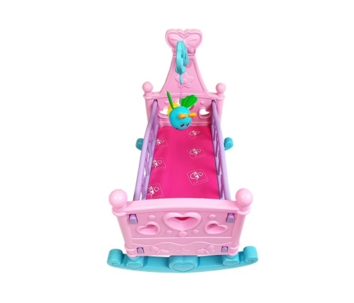 Pink Cradle for Dolls with a Rattle Rocking Cot