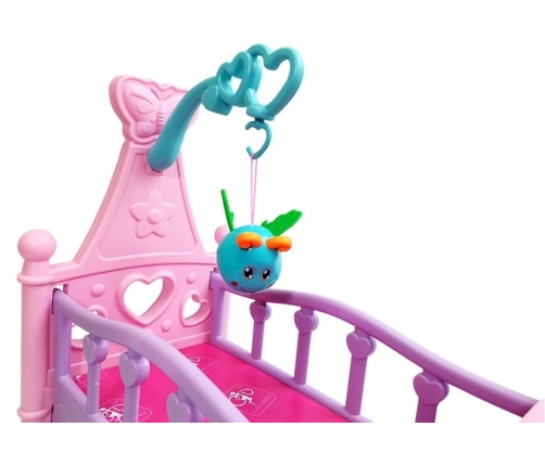 Pink Cradle for Dolls with a Rattle Rocking Cot