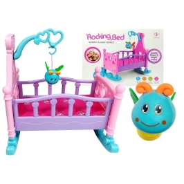 Pink Cradle for Dolls with a Rattle Rocking Cot