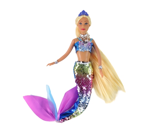 Mermaid Doll Blue Long Blonde Hair Mermaid Tail Sequins