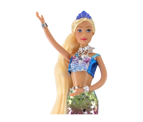 Mermaid Doll Blue Long Blonde Hair Mermaid Tail Sequins