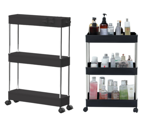 Multifunctional Mobile Shelf 3 Shelves on Wheels Black