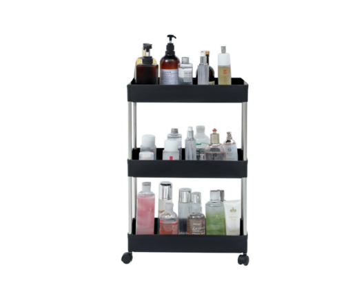 Multifunctional Mobile Shelf 3 Shelves on Wheels Black