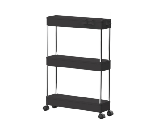 Multifunctional Mobile Shelf 3 Shelves on Wheels Black