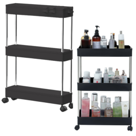 Multifunctional Mobile Shelf 3 Shelves on Wheels Black