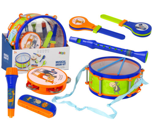 Musical instruments Set Drum Tambourine Flute Flute Harmonica Animals