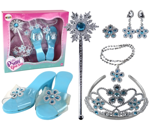 Princess Set Costume Crown Jewelry Wand Shoes Blue 8 pcs.