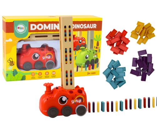 Red Dinosaur Battery Operated Car Arranging Colorful Dominoes 4 Colors of Blocks