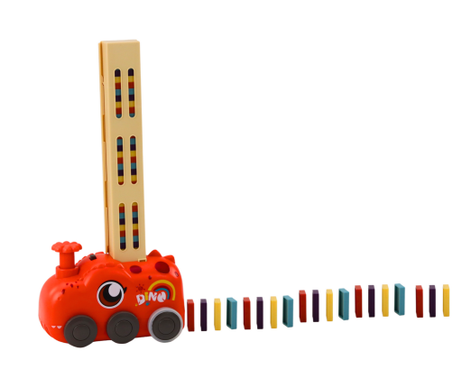 Red Dinosaur Battery Operated Car Arranging Colorful Dominoes 4 Colors of Blocks