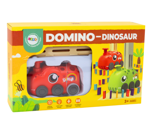 Red Dinosaur Battery Operated Car Arranging Colorful Dominoes 4 Colors of Blocks