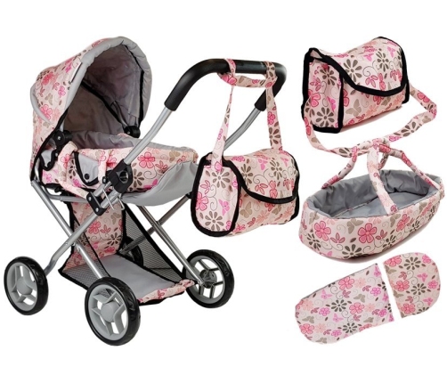 Alice Doll Pram Carrier Bag Pink in Flowers