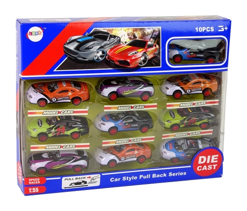 Resorak Cars Set 1:55 Metal Sports 10pcs.