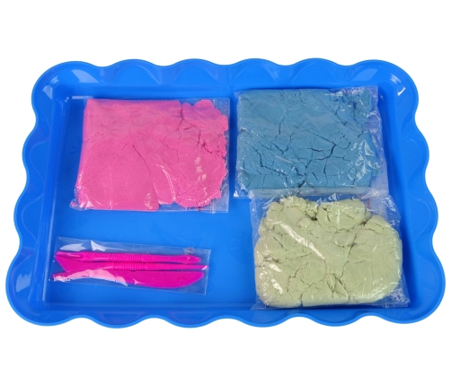 Magic Kinetic Sand + accessories for creating desserts  3 colours of sand