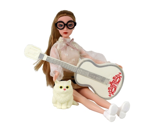 Children's Doll Emily with Guitar Glasses Long Blonde Hair Kitten