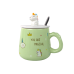 Green Unicorn Ceramic Mug, Lid, Spoon, 350 ml