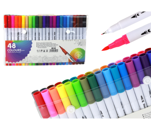 Set of 48 double-sided markers in various colors in an organizer