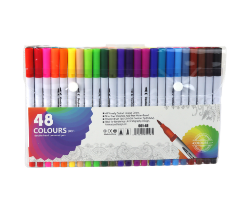 Set of 48 double-sided markers in various colors in an organizer