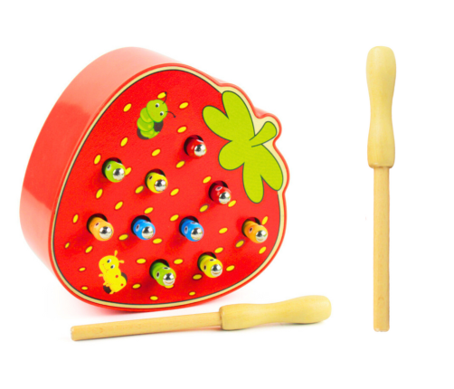 Wooden Skill Game Catch the Bug Strawberry Red