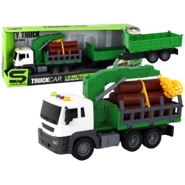 Truck With Crane Friction Drive Sounds Green Wood 1:16